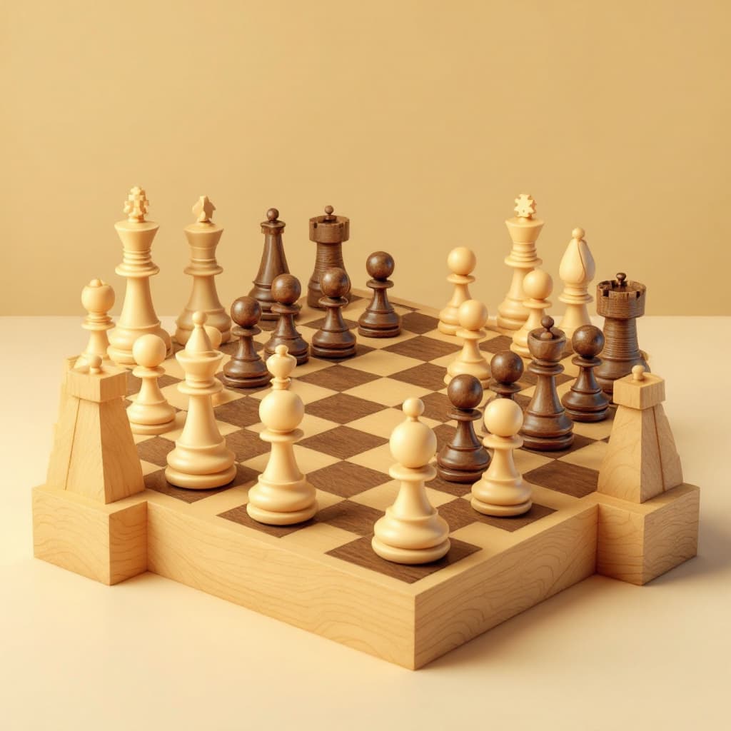 AI generated: create a 3d relief image of all the pieces of a chess game on a board in the Staunton Model