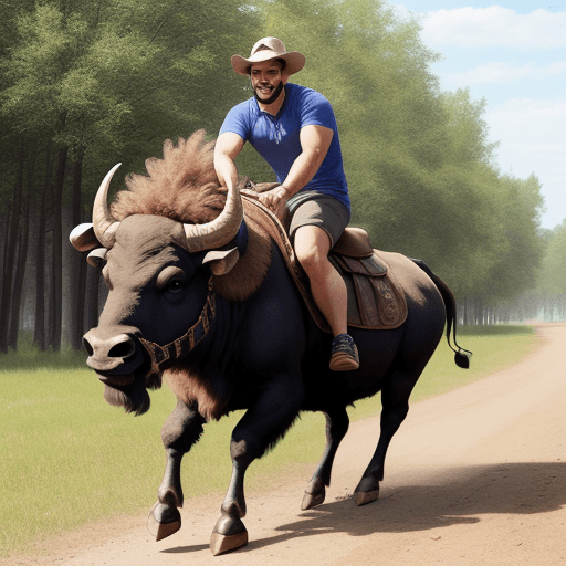 AI generated: a bro riding a buffalos