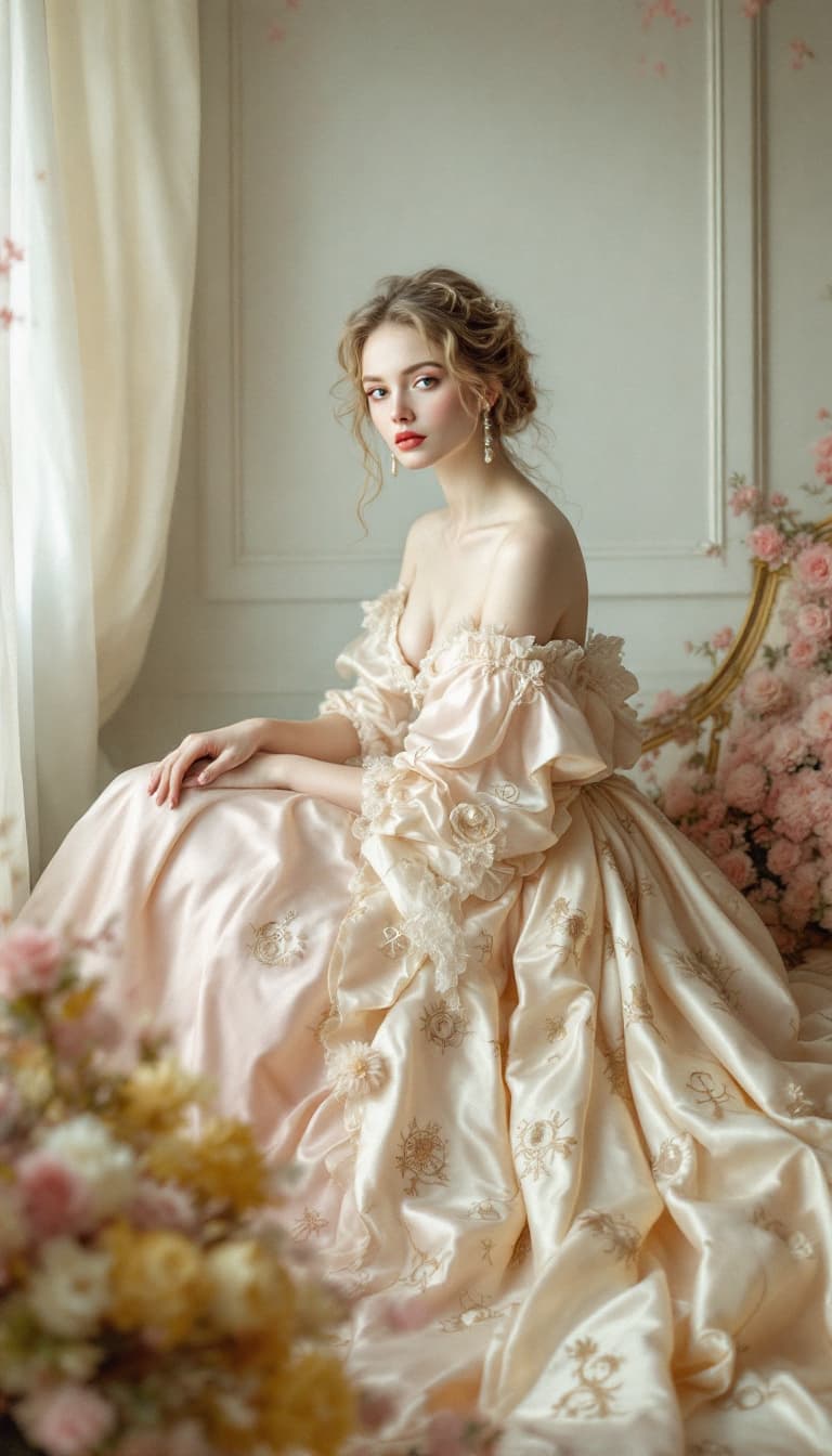 AI generated: Reminiscent of the Rococo period and echoing the brushwork of Jean-Honoré Fragonard, a delicately re...