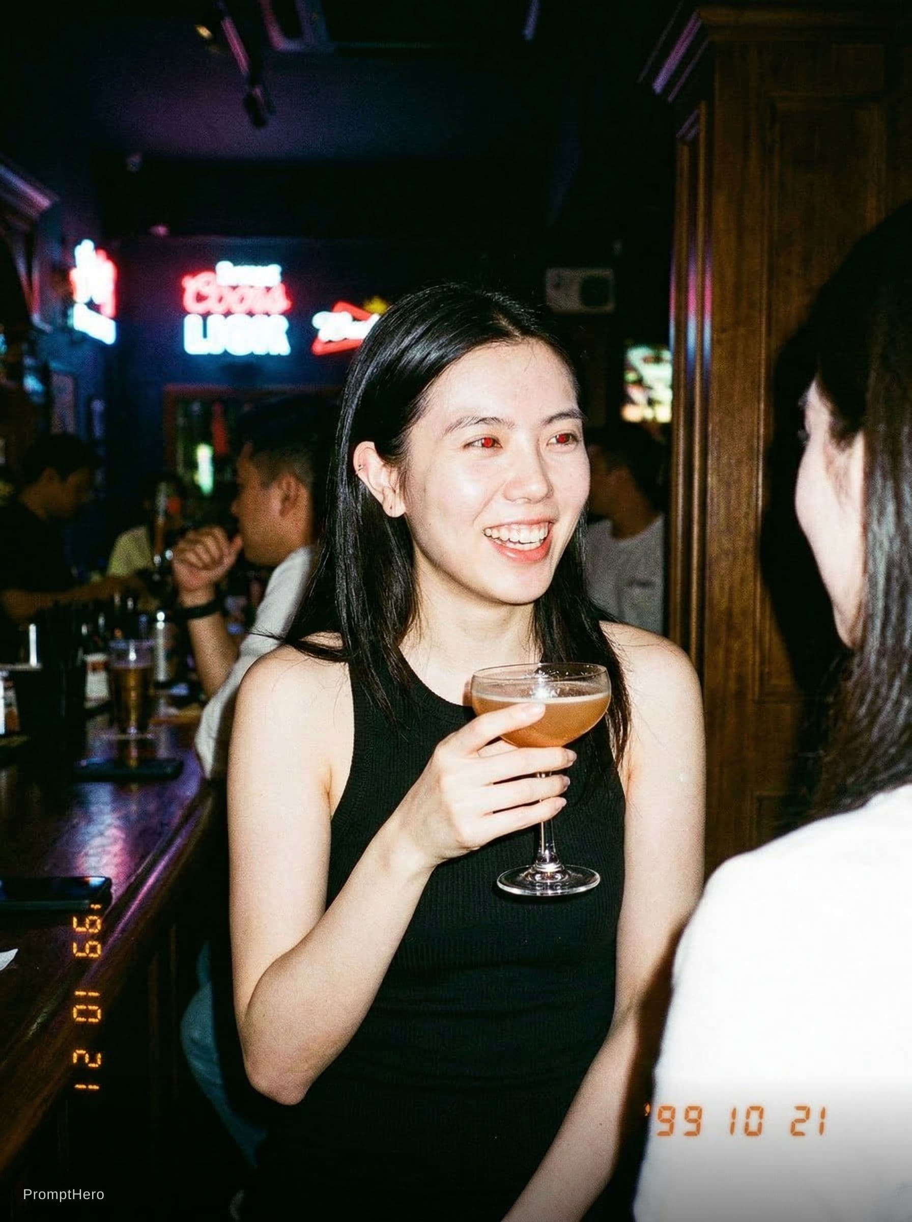 AI generated: photo taken with a compact digital camera from the early 1990s, grainy, saturated colours, flash pho...