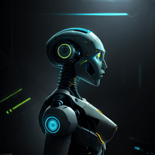 AI generated: rendering, side shot, falf-strange body with complex system equipment with hyper detail robot, gaze,...