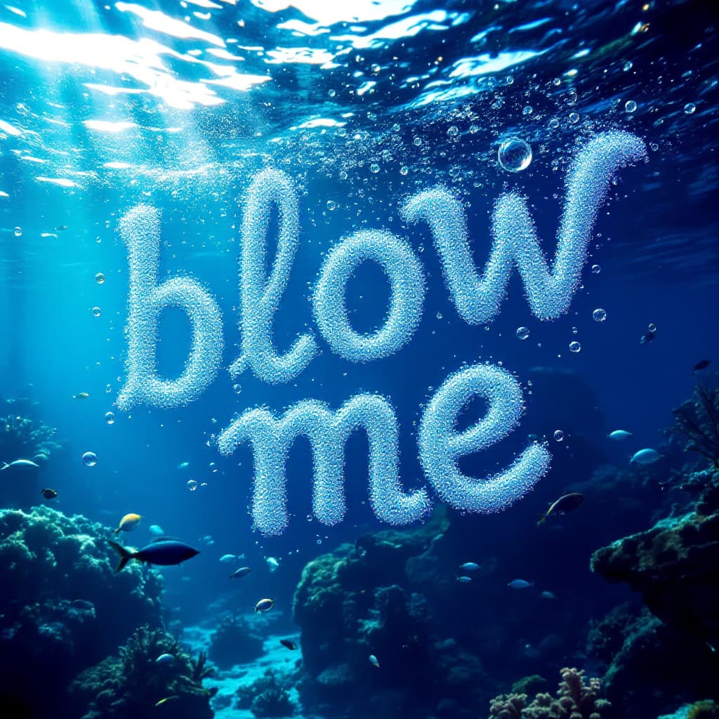 AI generated: A photograph showcasing the word "blow me" meticulously spelled out using water bubbles. The delicat...