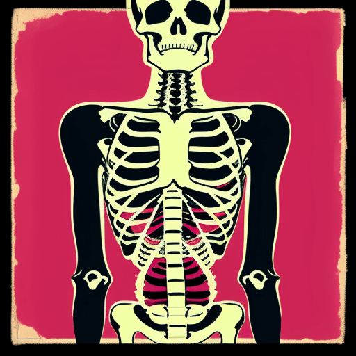AI generated: a human skeleton with the spinal column highlighted, in a pop art style. 