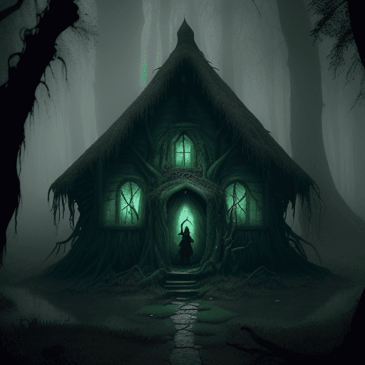 AI generated: Tucked away in a mist-shrouded swamp, the witch hut is an eerie abode for sorcery and enchantment. S...