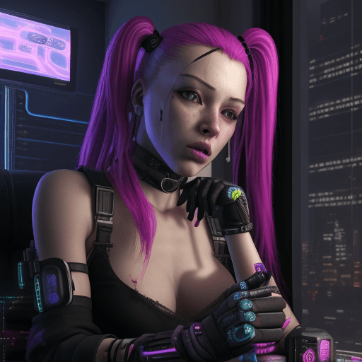 AI generated: Realistic 18 year old cyberpunk hermaphrodite fucks joy toy in her upscale apartment