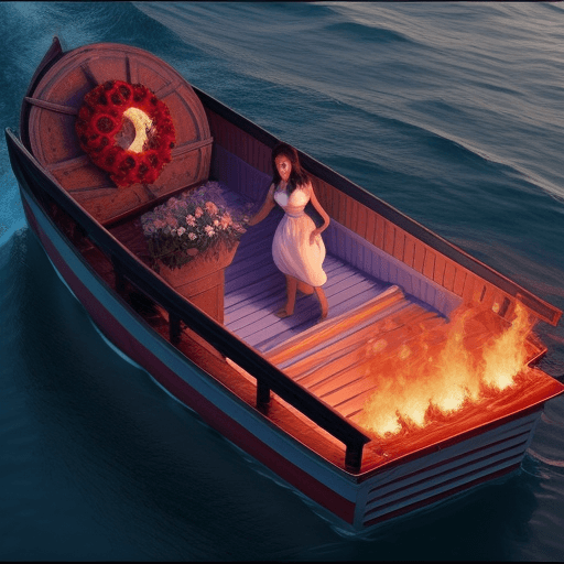 AI generated: Una rosa en un barco flotando en el infierno