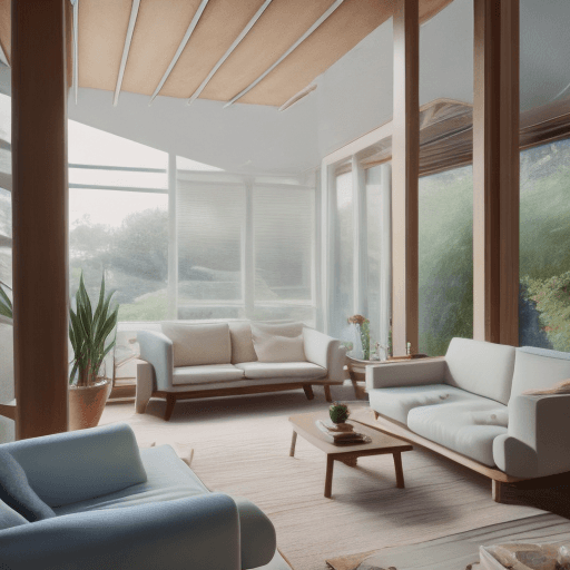 AI generated: High resolution photography interior design, dreamy sunken living room conversation pit, wooden floo...