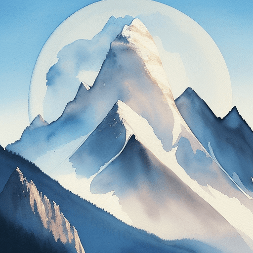 AI generated:  The majestic mountain, the serene natural satellite, and a masterpiece of watercolor. Mountain pain...
