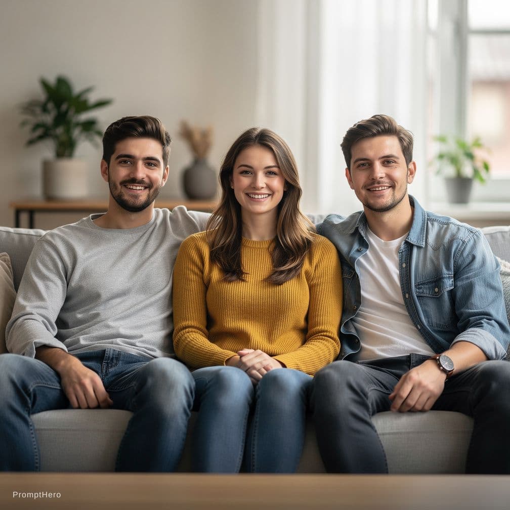 AI generated: from below,1girl,2boys,double penetration,
