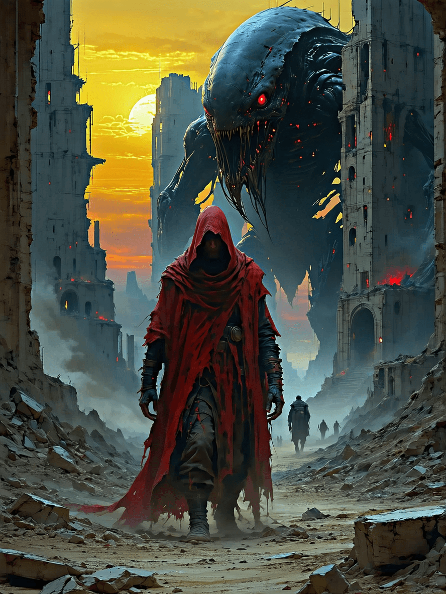 AI generated: (sci-fi  concept art:1.4) (dystopian:1.9), In the year 2224, a terrifying scene unfolds on the desol...