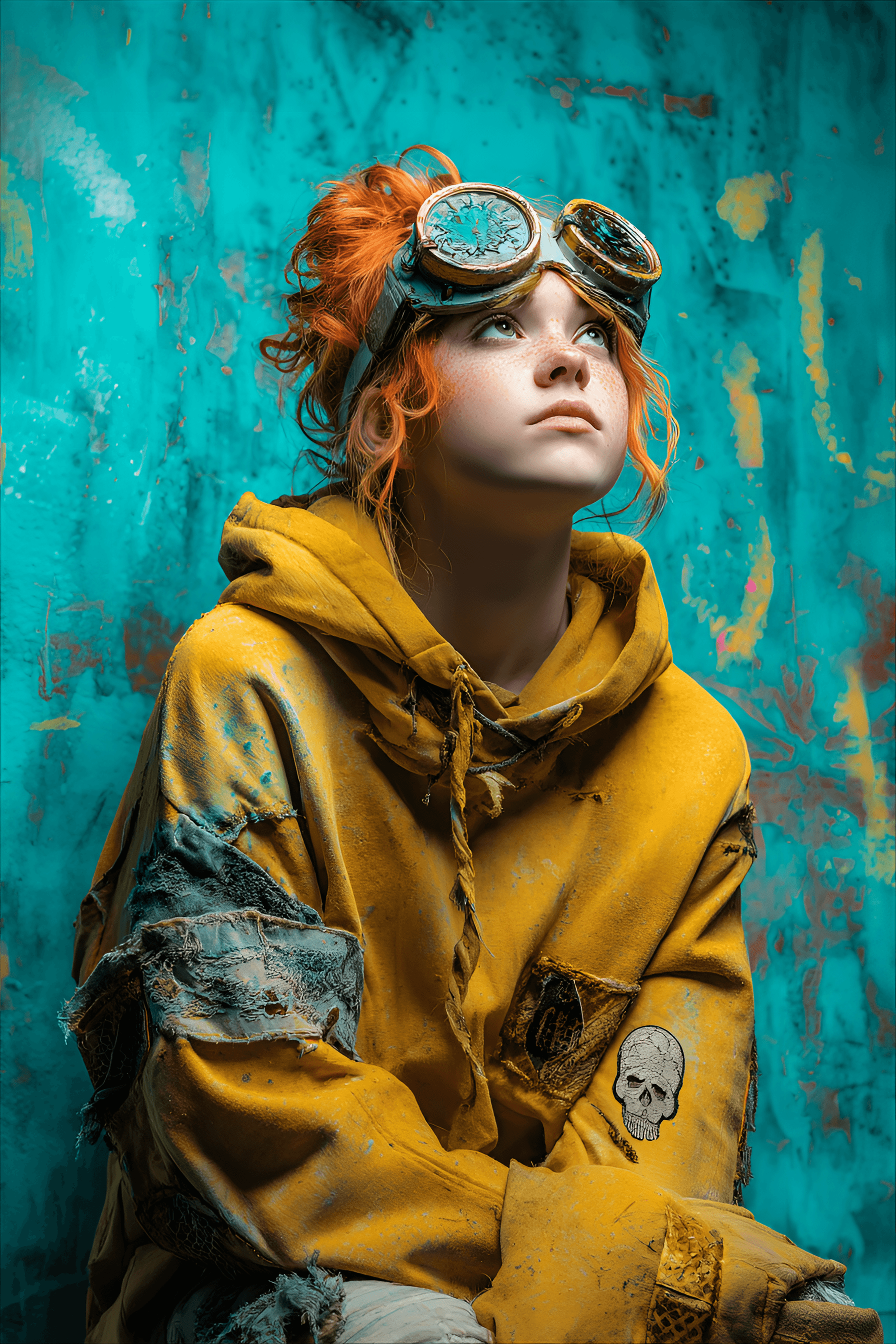 AI generated: young, light-skinned girl, approximately 12-16 years old, with vibrant, fiery orange hair styled in ...