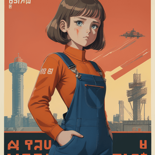 AI generated: young girl in a sci-fi suit (tight overalls), style Soviet poster, USSR poster, hammer and sickle in...