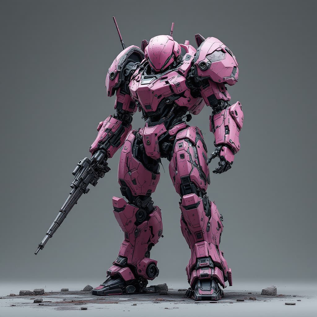 AI generated: Ultra Realistic, Urban Mecha, damaged pink amour, futuristic cyberpunk style and feel dark dystopian...