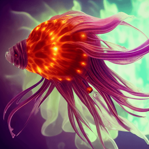 AI generated: hd jellyfish phoenix head, nautilus, orchid, skull, betta fish, bright vivid bioluminiscent creature...