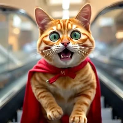 AI generated video: Cat running on escalator while screaming 