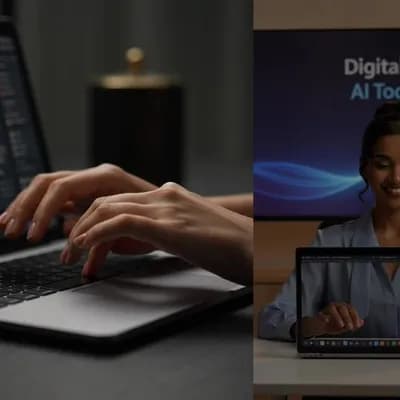 AI generated video: A cinematic split-screen video. On the left side, a close-up of a woman’s hands hesitantly hovering ...