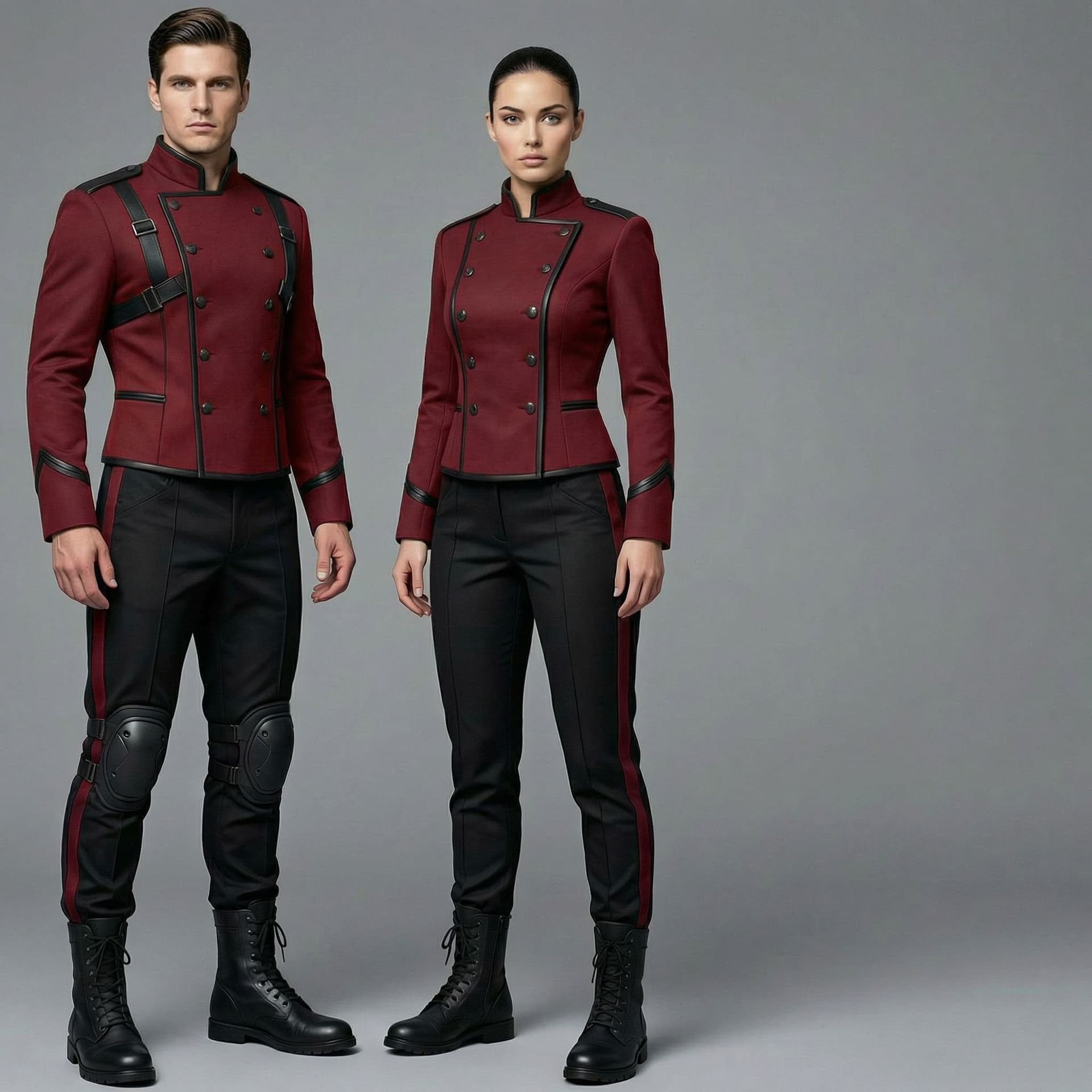 AI generated: Create a Sci-Fi uniform. Use the reference image and turn all blue to red. The color of the uniform ...