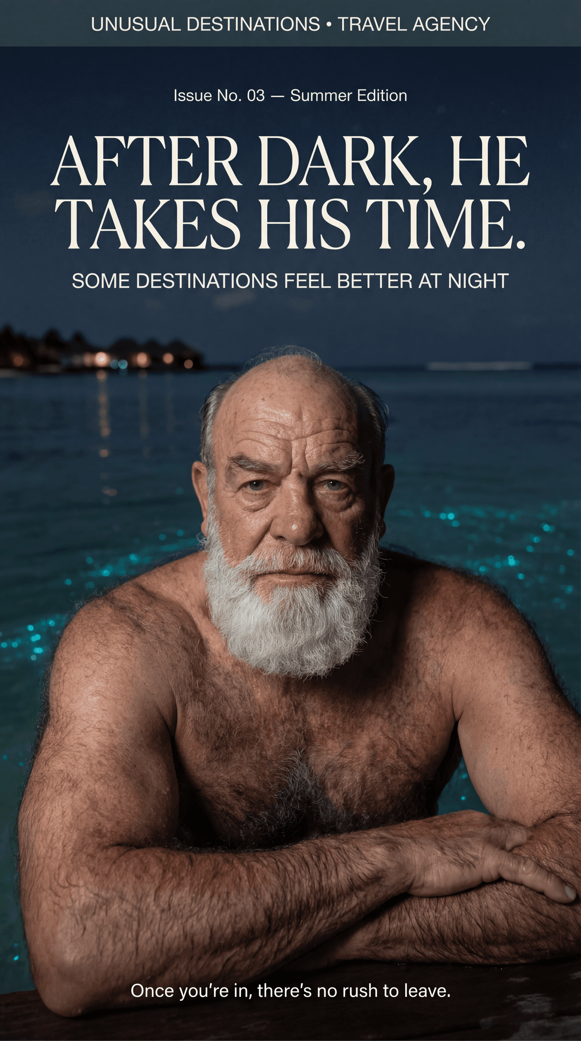 AI generated: ULTRA-REALISTIC PREMIUM TRAVEL AGENCY MAGAZINE COVER (vertical poster, 9:16).
High-end editorial nig...