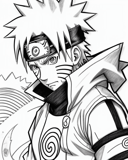 AI generated: Naruto Uzumaki, illustration line art, anime, manga, pencil sketch, pencil drawing, inking, black an...