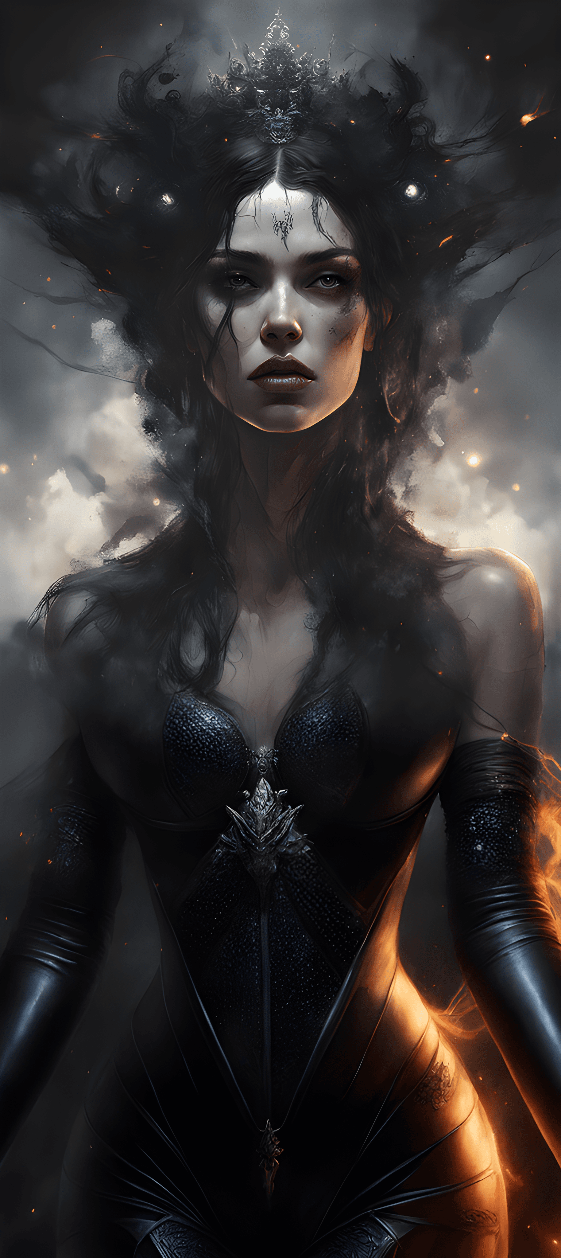 AI generated: A portrait of a beautiful Queen Mab Mab, perfect body, moon reflecting off face, dark hair, Apocalyp...