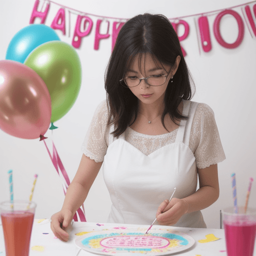 AI generated: Draw mom preparing a birthday party