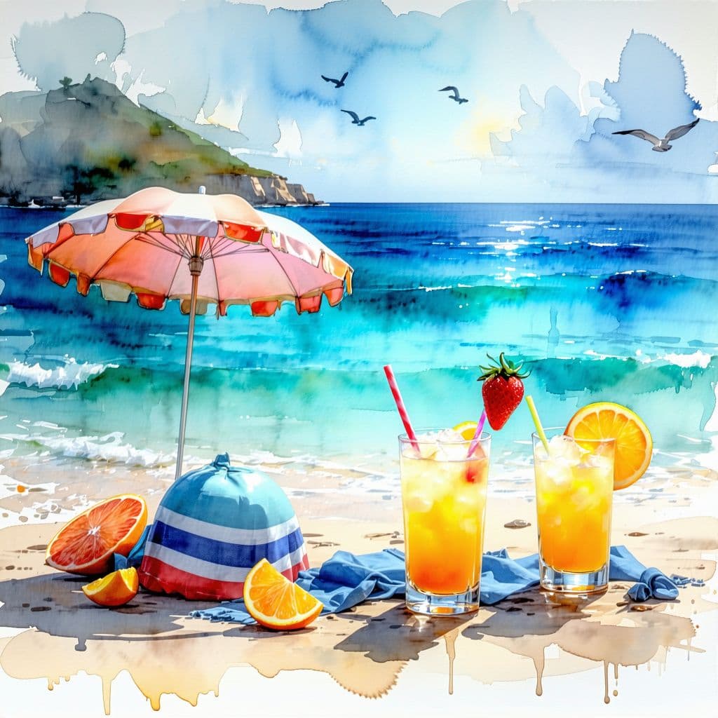 AI generated: Summer Holiday watercolour style with size 128x128
