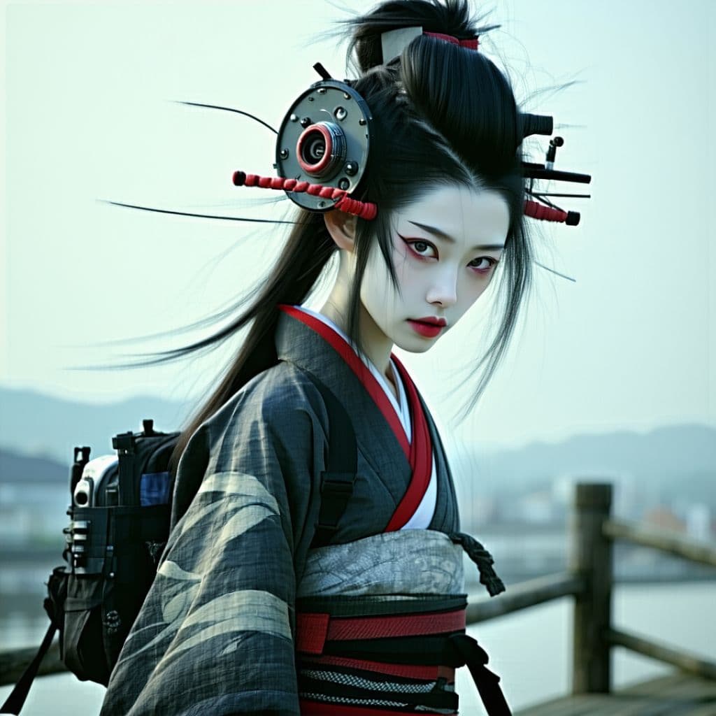 AI generated: A 30-year-old Japanese beauty.Atompunk,Whole body image, High Angle Shot, cinematic shot, Center the...
