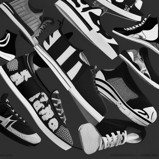 AI generated: un fondo de pantalla de muchas zapatillas juntas desparramadas en blanco y negro