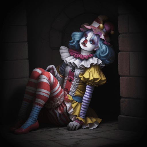 AI generated: after the show sad clown fantasy dungeon