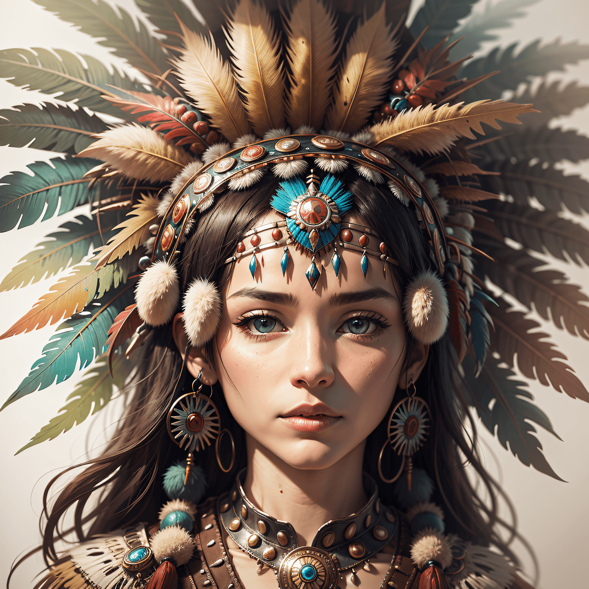 AI generated: CLOSE-UP COLORFUL CHEROKEE HEADDRESS WITHOUT INDIO HYPER REALISTIC EMPTY BACKGROUND