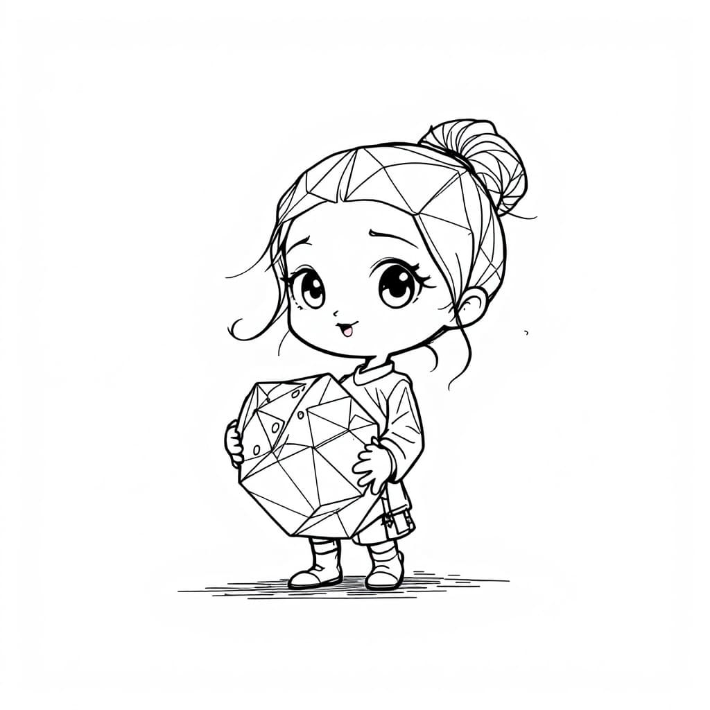 AI generated: A minimalist line drawing of a cute little female gobline holding an armfull of polyhedral dice. Bli...