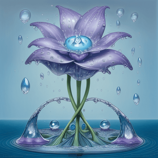 AI generated: surrealist painting of water droplets on the stem of a flower, in the style of surrealism, Picasso, ...