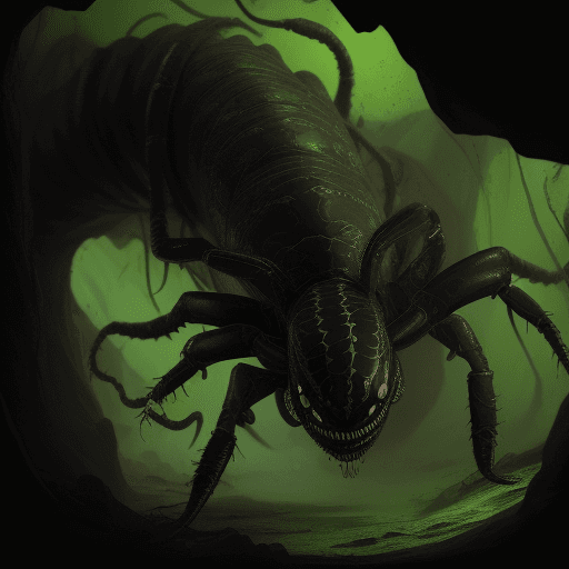 AI generated: Full body photo of a scary alien creature that looks like a centipede with venom coming out from its...