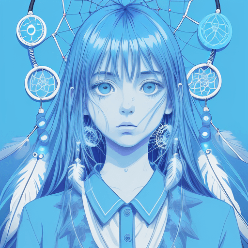 AI generated: Dream Catcher, in the style of crisp neo-pop illustrations, sky-blue, nightcore, trompe-l'œil illusi...