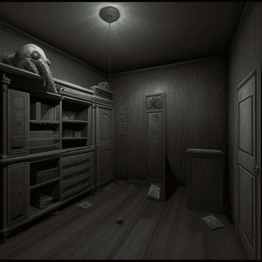 AI generated: um quarto de investigação estilo analog horror rpg
