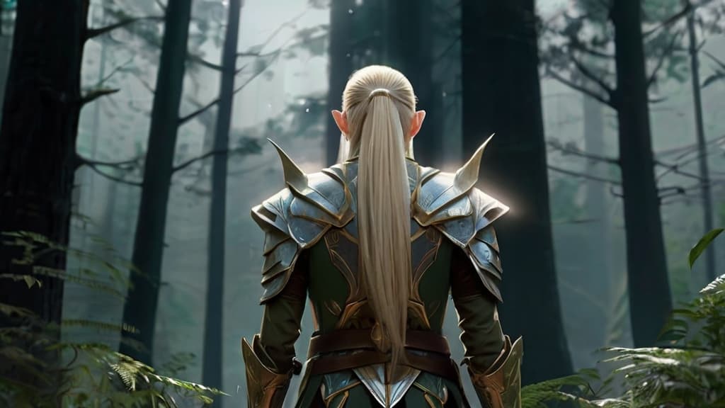 AI generated: high elf in a high forest, magic design, futuristic design, astropunk, glazing, ultra detailed, zodi...