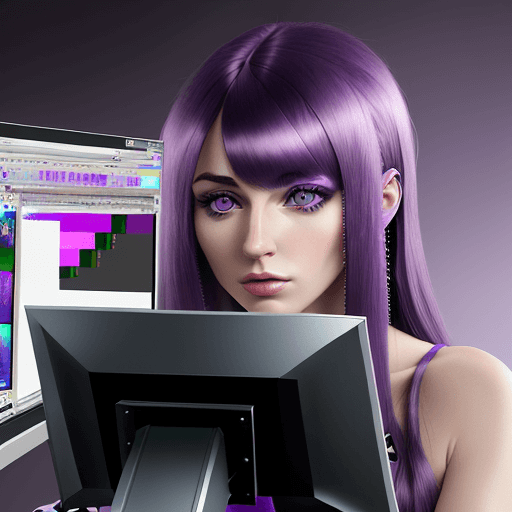 AI generated: Hyper realistic woman working in pc with graphic designer, looking the screen. Flat nose and long pu...
