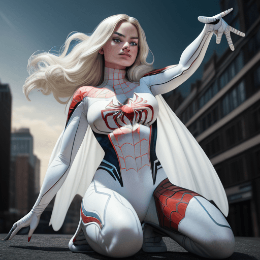 AI generated: Margot Robbie (Masterpiece, 4k resolution, ultra-realistic, very detailed), (White superhero theme, ...