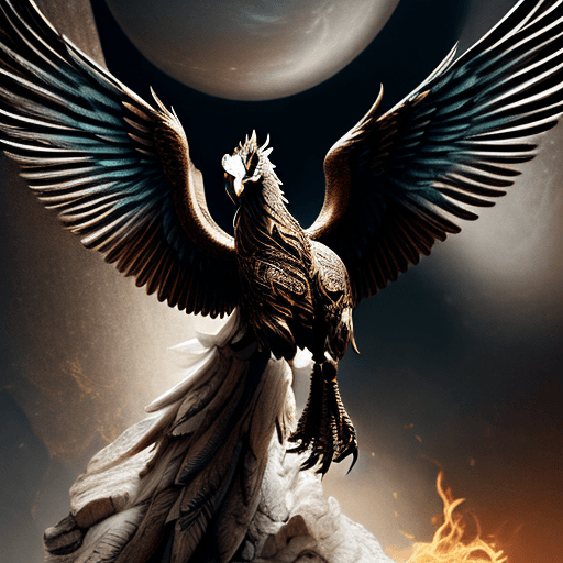 AI generated: magnificent detailed griffin:: wings wings outstretched with fire tips on feathers::intricate ornate...