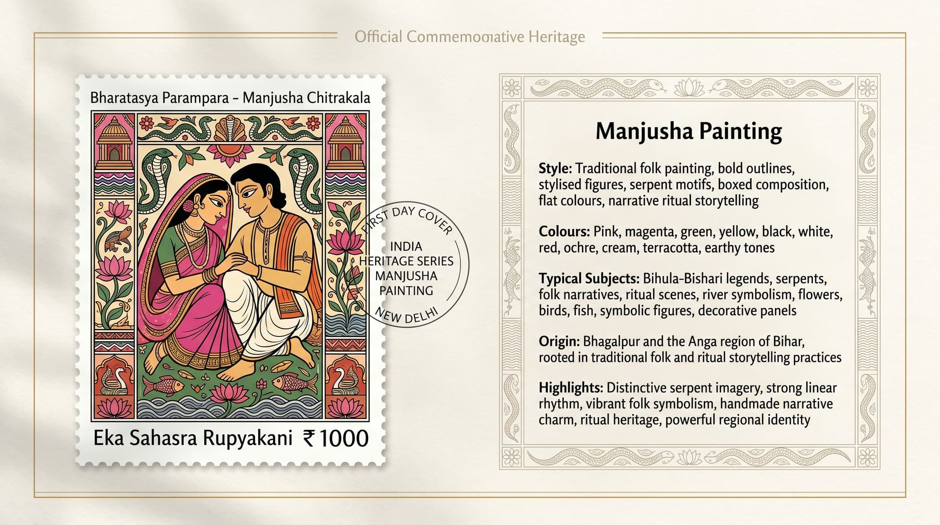 AI generated: Create a 16:9, 4K premium commemorative First Day Cover envelope inspired by India Post heritage des...