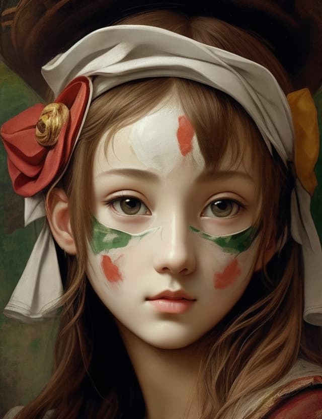 AI generated: image Mask Girl serie look like , is a fresco painting by Italian artist Michelangelo.