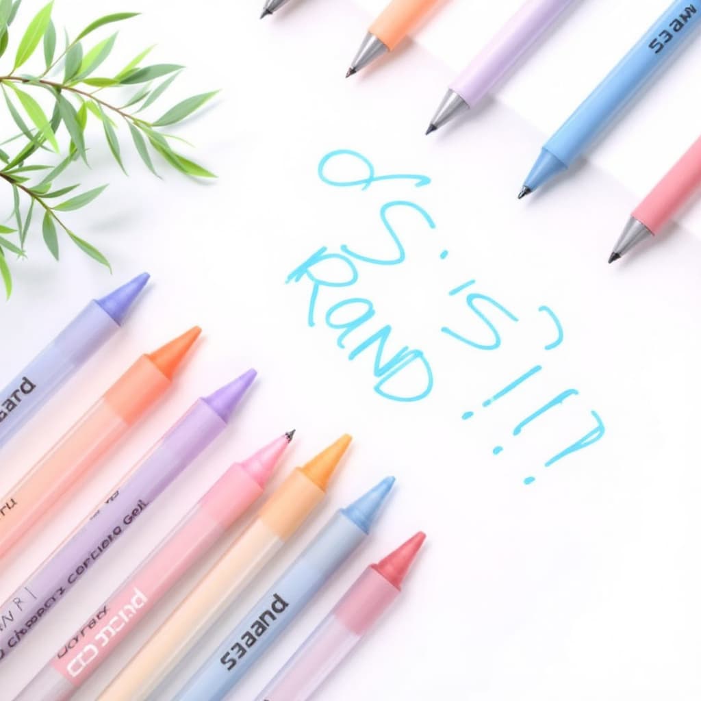 AI generated: draw blue 5pcs office space brand gel pens 
