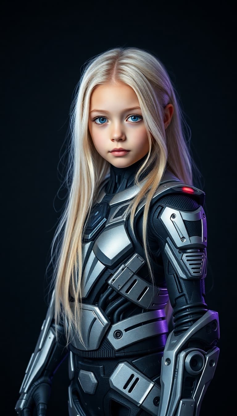 AI generated: a professional photo of a exceptionally of the most beautiful girl in the world, (age 7) (futuristic...