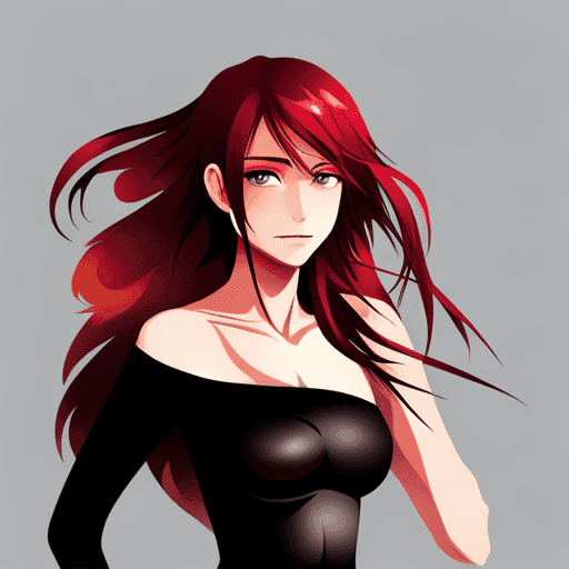 AI generated: 1girl, red hair, single bare shoulder, long hair, black clothes
