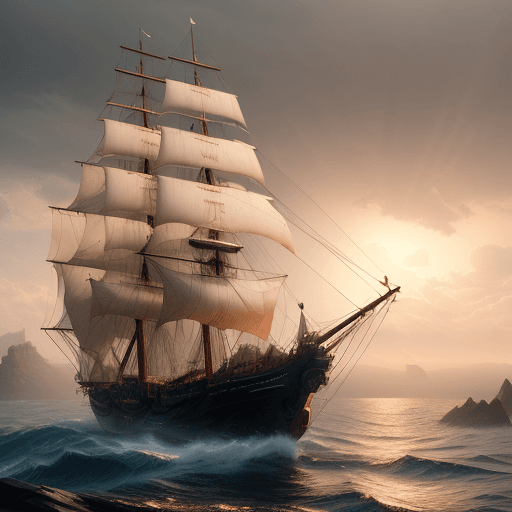 AI generated: Photo of a ultra realistic sailing ship, dramatic light, pale sunrise, cinematic lighting, battered,...
