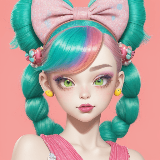 AI generated: A playful and whimsical girl, cartoon style, with colorful makeup, Naturalist Art style by Tomer Han...