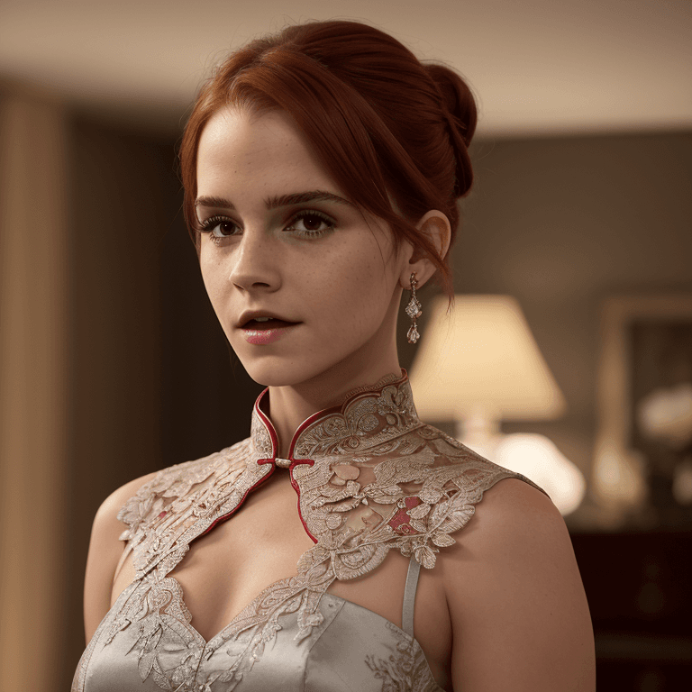 AI generated: Emma Watson is a stunning young woman who captures everyone's attention with her black hair pulled b...