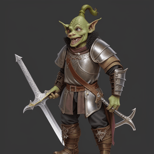 AI generated: fantasy medieval goblin in leather armor with a large two-handed sword