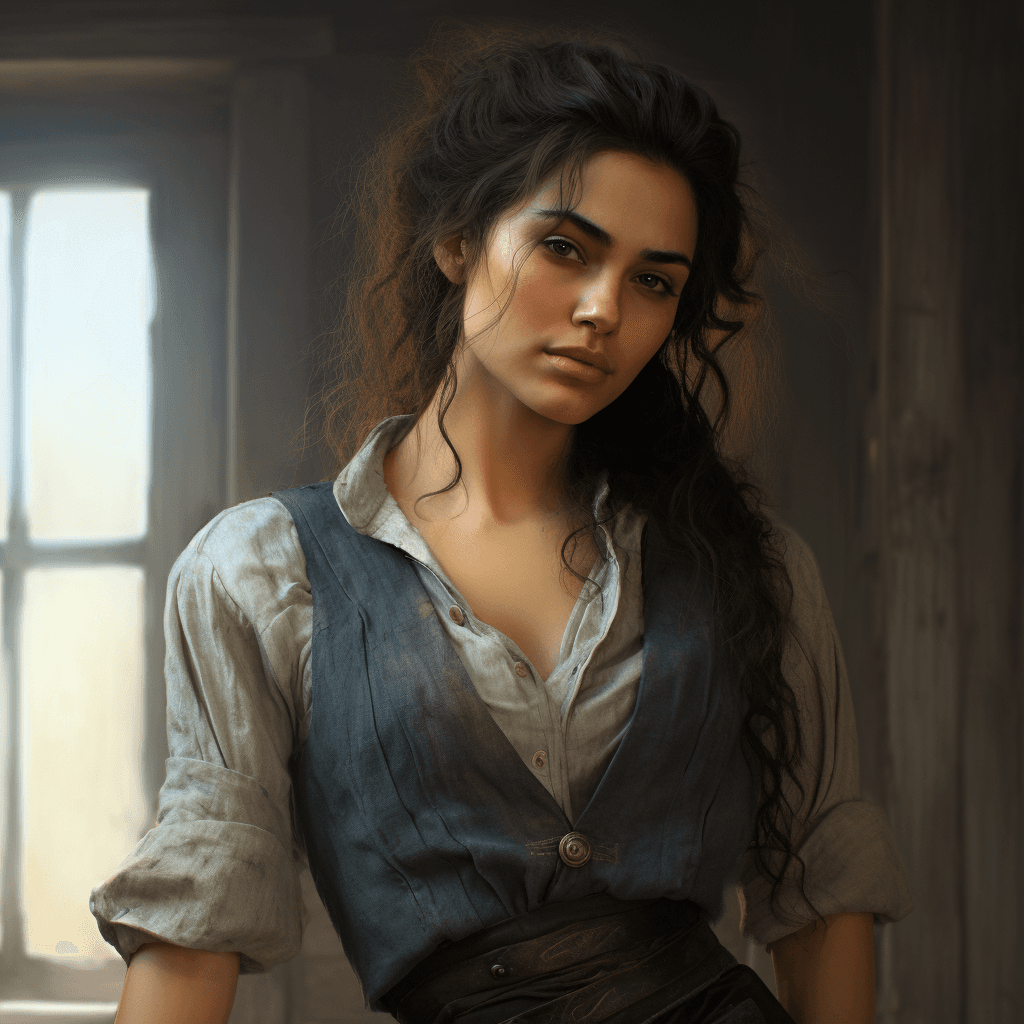 AI generated: A remarkably attractive woman, her blouse taut, hinting at the generous curves beneath. The buttons ...
