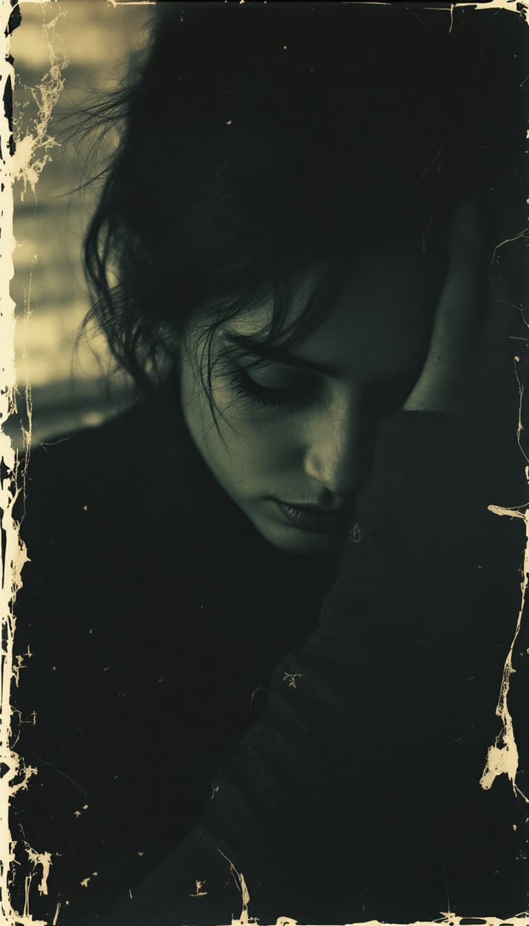 AI generated: old polaroid photo of a sad woman